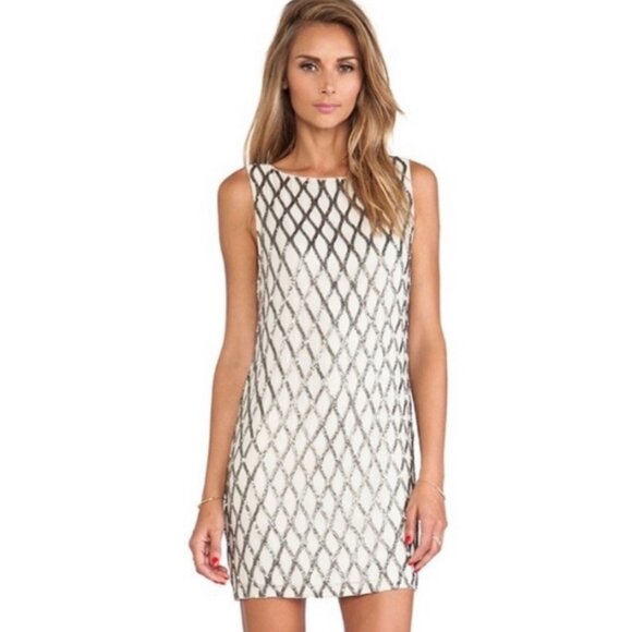 Alice & Olivia Beaded 100% Silk Cocktail Dress Navy Blue SZ 6 - Picture 8 of 9